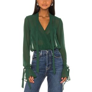 House of Harlow x Revolve Joli tie cuff blouse forest green - Small- NWT